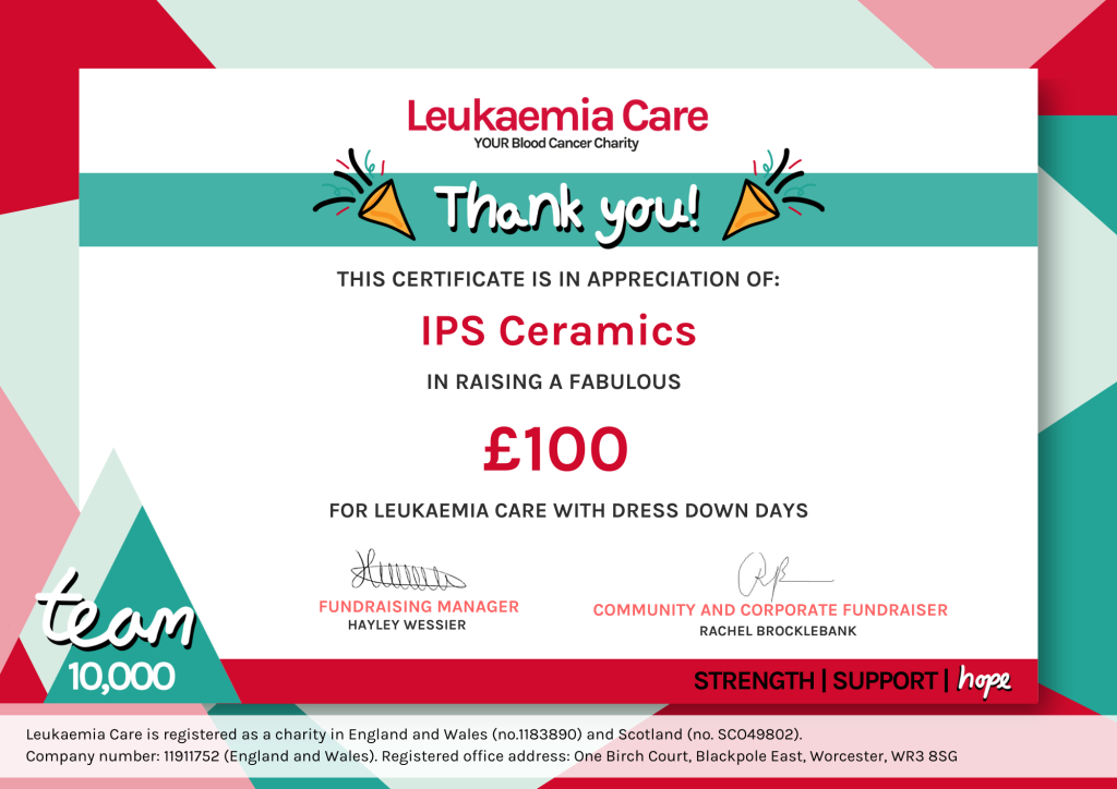 IPS Ceramics is Proud to Support Leukaemia Care IPS Ceramics