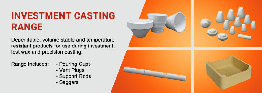 IPS Ceramics' Investment Casting Range, featuring Pouring Cups, Vent Plugs, Alumina Rods and Saggars